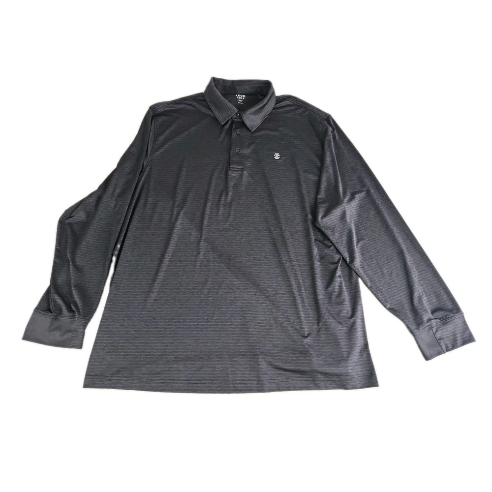 IZOD Golf Men 2XL Polo Shirt Long Sleeve Gray Charcoal Striped Performance EUC